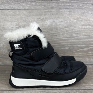 Sorel Whitney II Strap Warm Waterproof Little Girl Sz 13 Black White Winter Boot